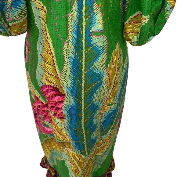 Farm Rio Womens Dress Size XS Green Off The Shoulder Tropical Midi Button Up - Picture 9 of 10